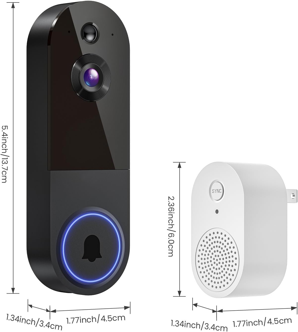 1080p Wireless Wi-Fi Video Doorbell Camera with Night Vision, Two Way Audio, 2.4G WiFi Only, AI Motion Detection and Cloud Storage (Sold Separately)