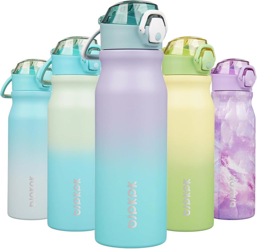 BJPKPK Insulated Water Bottle 25oz Stainless Steel Water Bottles with Straw and Carry Handle Double Wall Metal Thermal Flask,Lavender Green