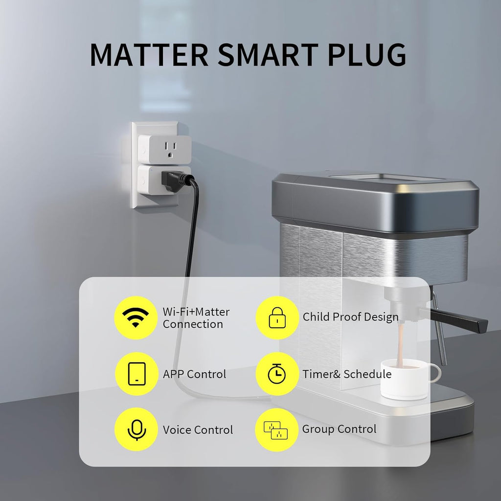 Minoston Matter Smart Plug, Smart Outlet Compatible with Alexa, Apple Home, Google Home, SmartThings, App and Voice Control, 100% Privacy, 2.4G Wi-Fi Only, White, 4 Pack