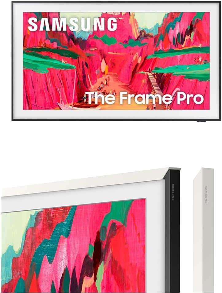 SAMSUNG 75-Inch The Frame Pro LS03FW 4K Neo QLED Mini LED Smart TV (2025 Model) with Modern White Customizable Bezel Bundle