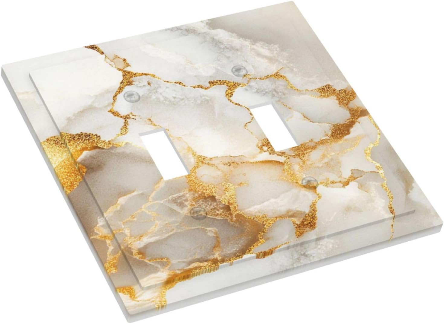 Gold Marble Crack Simple Abstract Print Decorative Switch Plates 2 Gang Double Toggle Outlet Light Switch Cover Wall Plate Electrical Faceplate for Bathroom Kitchen Home Decor