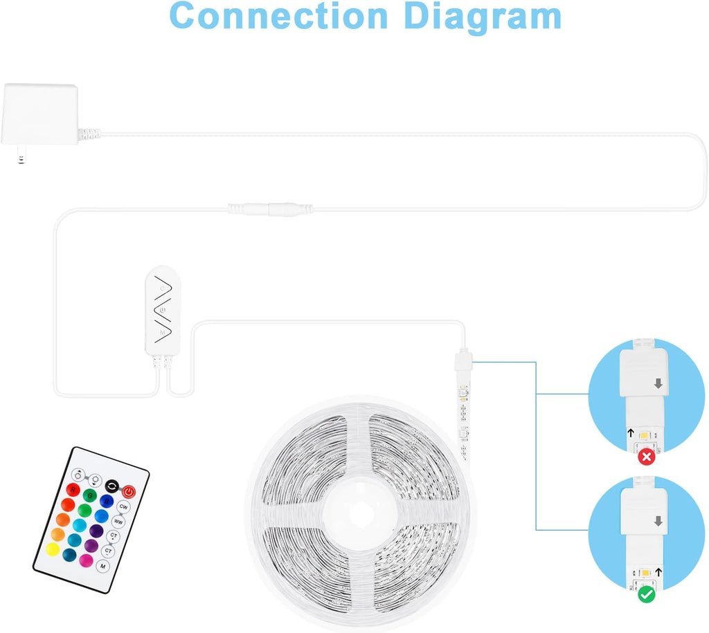 RGBWW Bluetooth LED Strip Lights, 32.8ft Tunable White 3000K to 6500K+RGB Led Light Strips, Music Sync Color Changing Indoor LED Rope Lights with App and Remote for Kitchen, Bedroom, TV