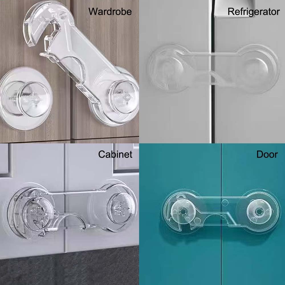 Cabinet Door Locks for Baby Proof and Child Safety, Fridge Locks for Kids,Cabinet Locks with Adhesive for Drawer Cupboards Fridge Oven Closet and Pantry, Childproof Door Latch (Transparent, 10 PCS)