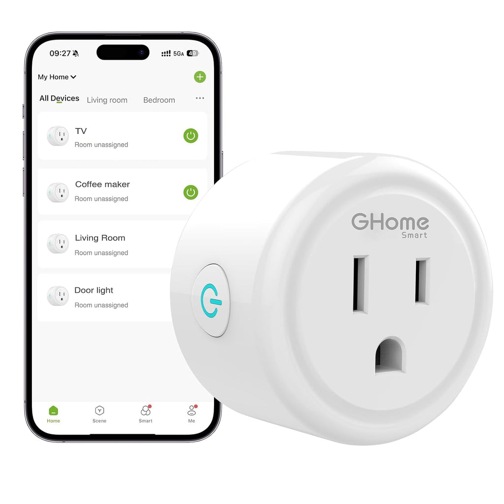 GHome Smart Plug Mini, WiFi Smart Outlet Plug Compatible with Alexa and Google Home, Timer Outlet with APP Control, Smart Plugs Only Supports 2.4GHz Network, No Hub Required, ETL FCC Listed, White