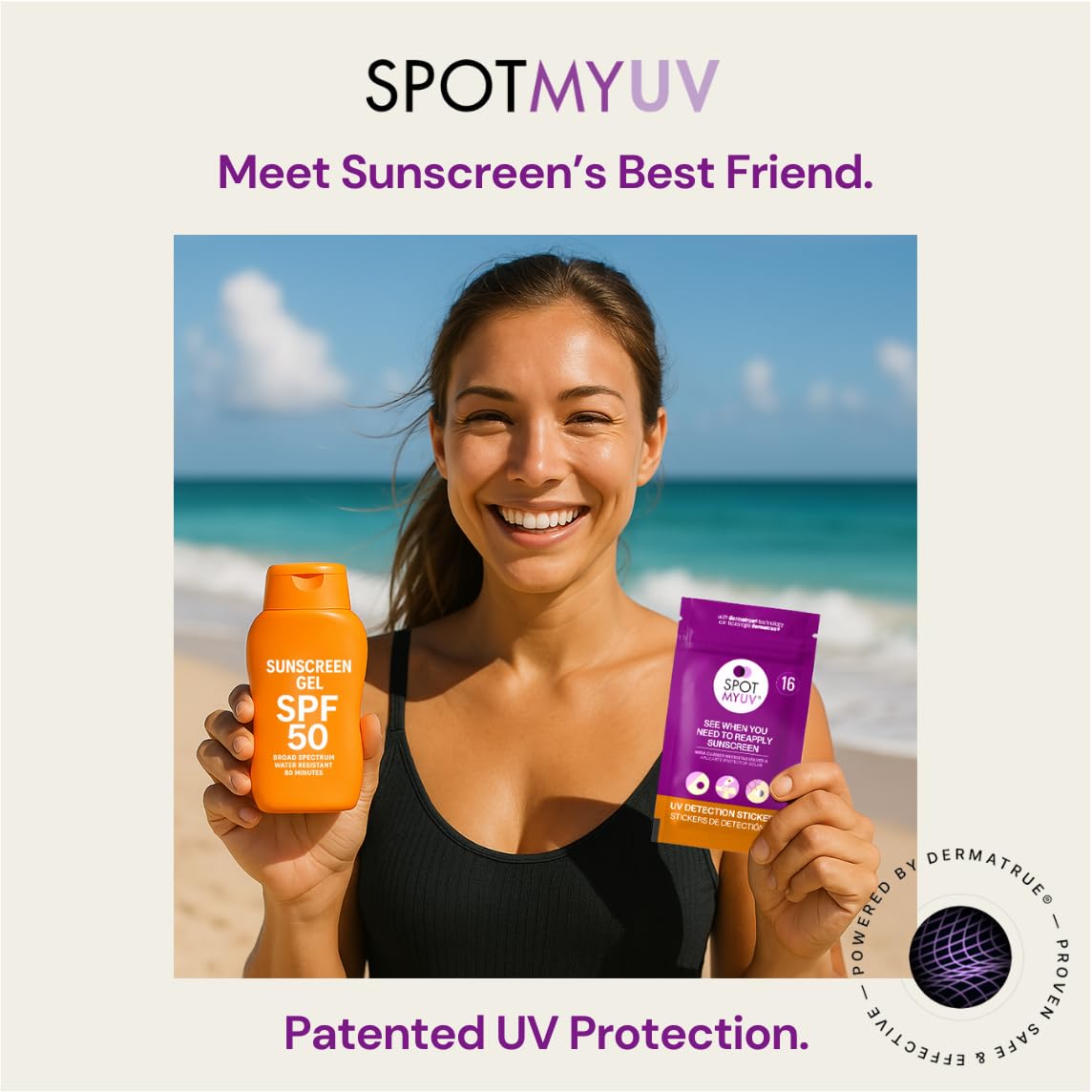 SpotMyUV UV Detection Stickers for Sunscreen with Patented Dermatrue SPF Sensing Technology, Know When to Reapply Sunscreen to Help Prevent Sunburn, 48 Count