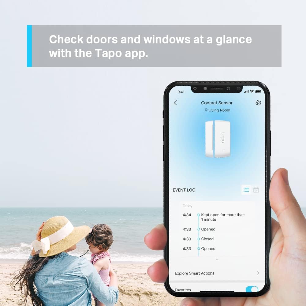 Tapo Door Sensor Mini, Requires Tapo Hub, Long Battery Life w/Sub-1G Low-Power Wireless Protocol, Contact Sensor, 15mm Wide Gap Allowed, Real-Time Notification, Smart Action (T110)
