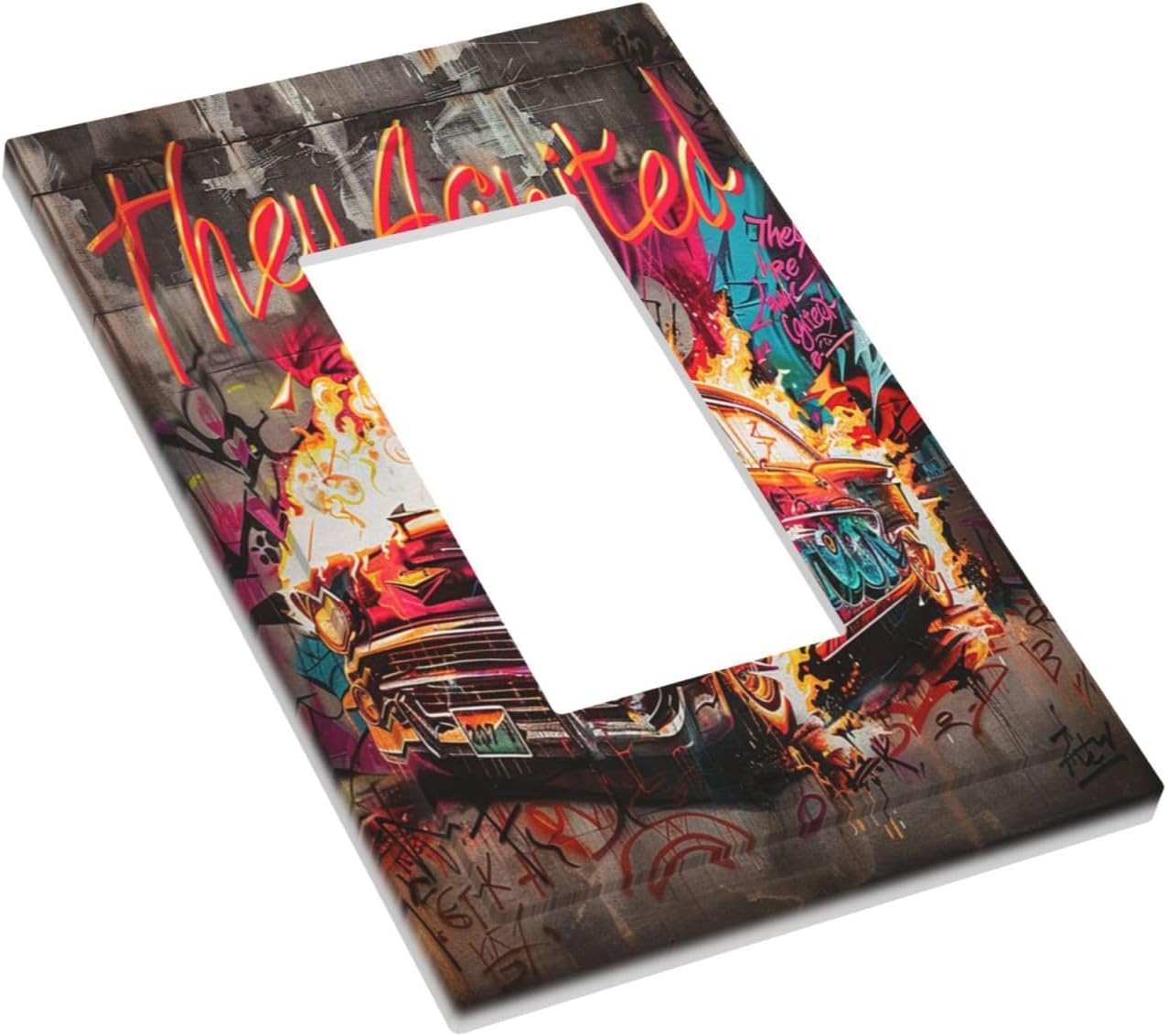 Decorative Outlet Covers Hip Hop Street Graffiti Flame Car 1 Gang Single Rocker Light Switch Cover Plate Wall Plates GFCI Faceplate for Bedroom living Room Decor