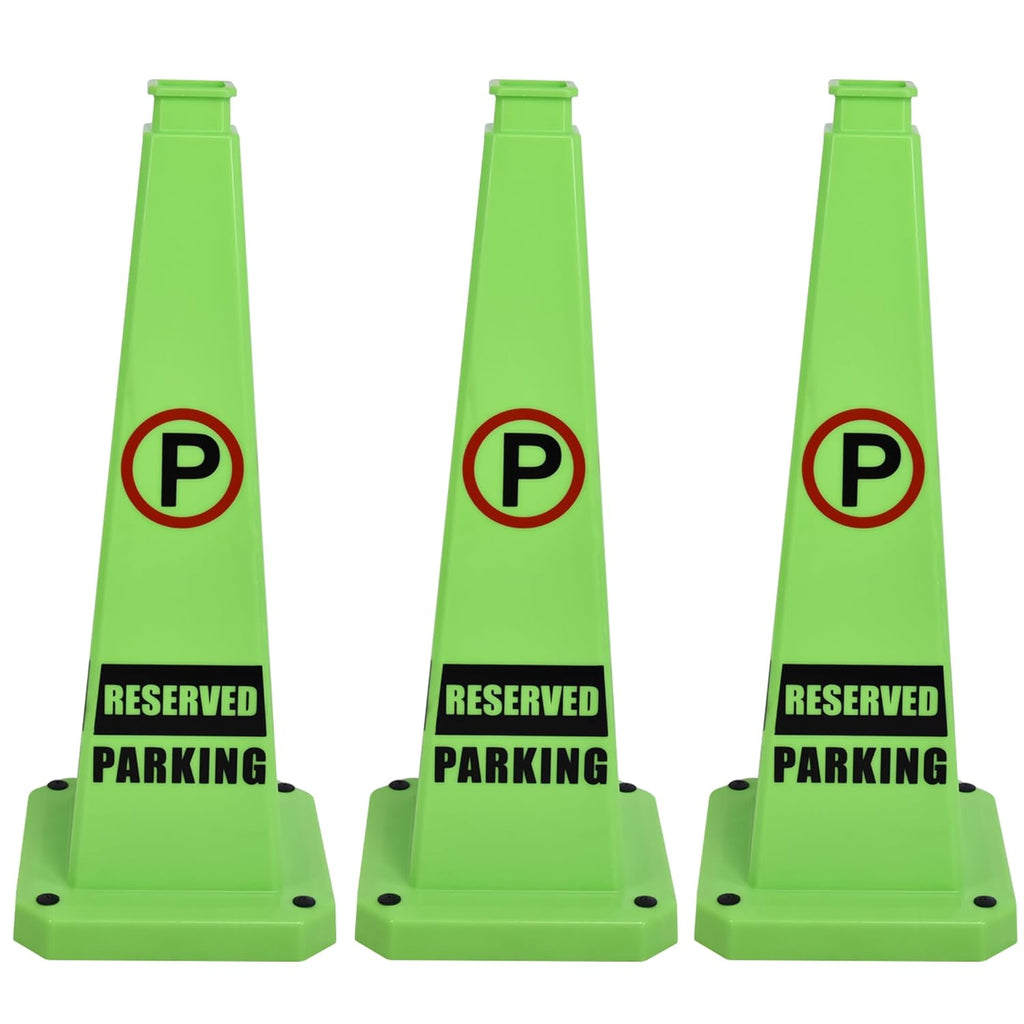 OrangeStar 3-Pack 28" Reserved Parking Cones, Large 4-Sided Message Safety Traffic Cones with Heavy Rubber Base for Indoor Outdoor Use, Parking Lot Control, Driveway Barriers