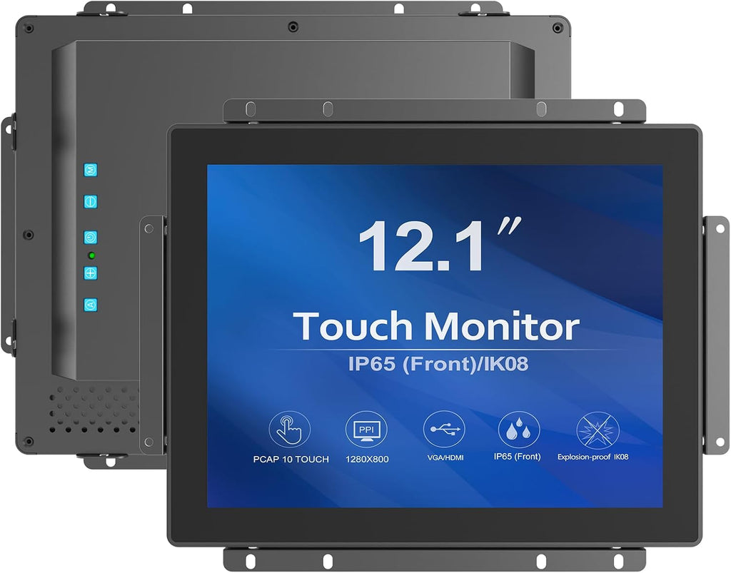GreenTouch 12.1 Inch 1000 Nits High Brightness Display Capacitive Touchscreen Open Frame LCD Touch Screen Monitor - Front IP65 and IK08-1024 x 768 - Black
