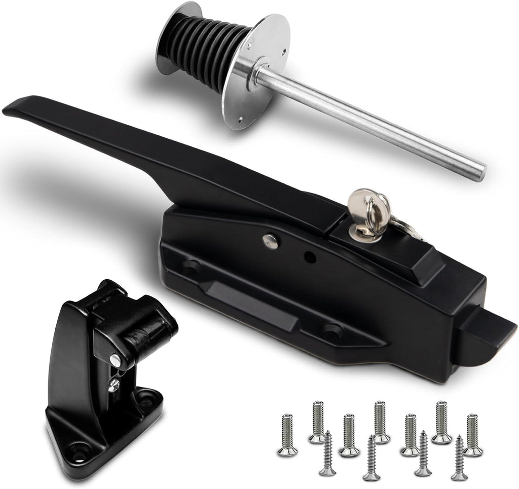 Walk in Cooler Door Closer Complete Latch Kit, Walk in Cooler Door Handle Radial Latch, Offset -1/5 In-3/5 in(Offset) and 5.9" Solid Metal Interior Release Handle（Frosted Black）