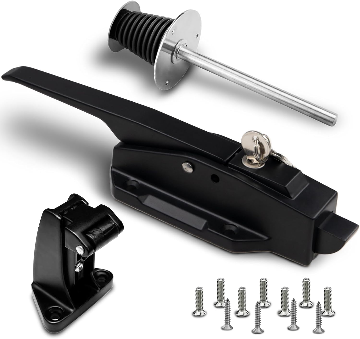 Walk in Cooler Door Closer Complete Latch Kit, Walk in Cooler Door Handle Radial Latch, Offset -1/5 In-3/5 in(Offset) and 5.9" Solid Metal Interior Release Handle（Frosted Black）