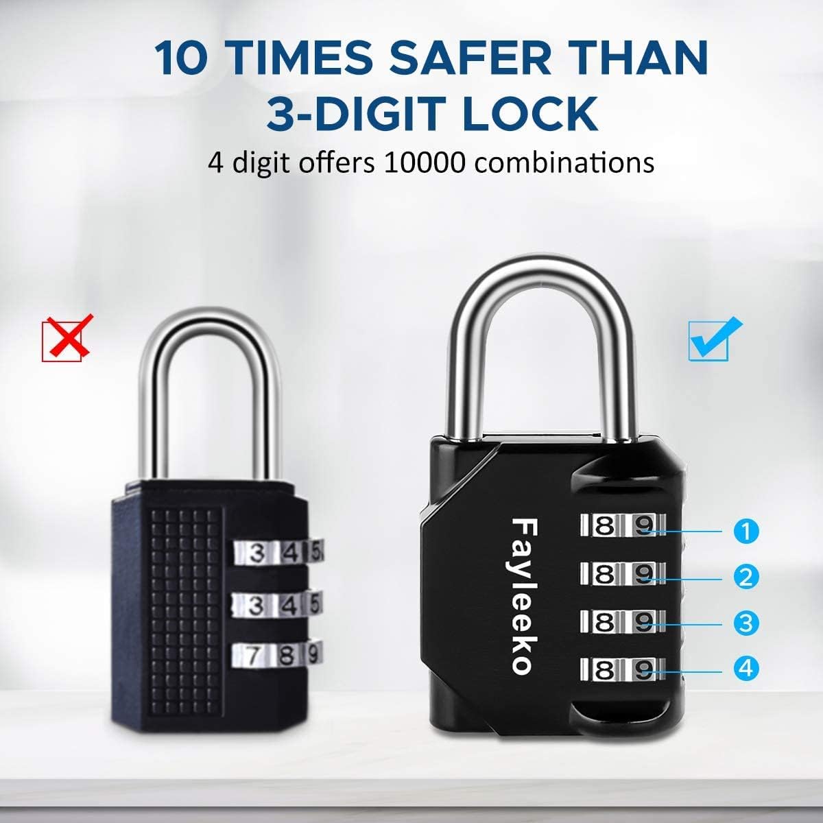 Combination Lock, 4 Digit Combination Padlock for School Gym Sports Locker, Fence, Toolbox, Case, Hasp Cabinet Storage (2 Pack, Light Blue & Black)