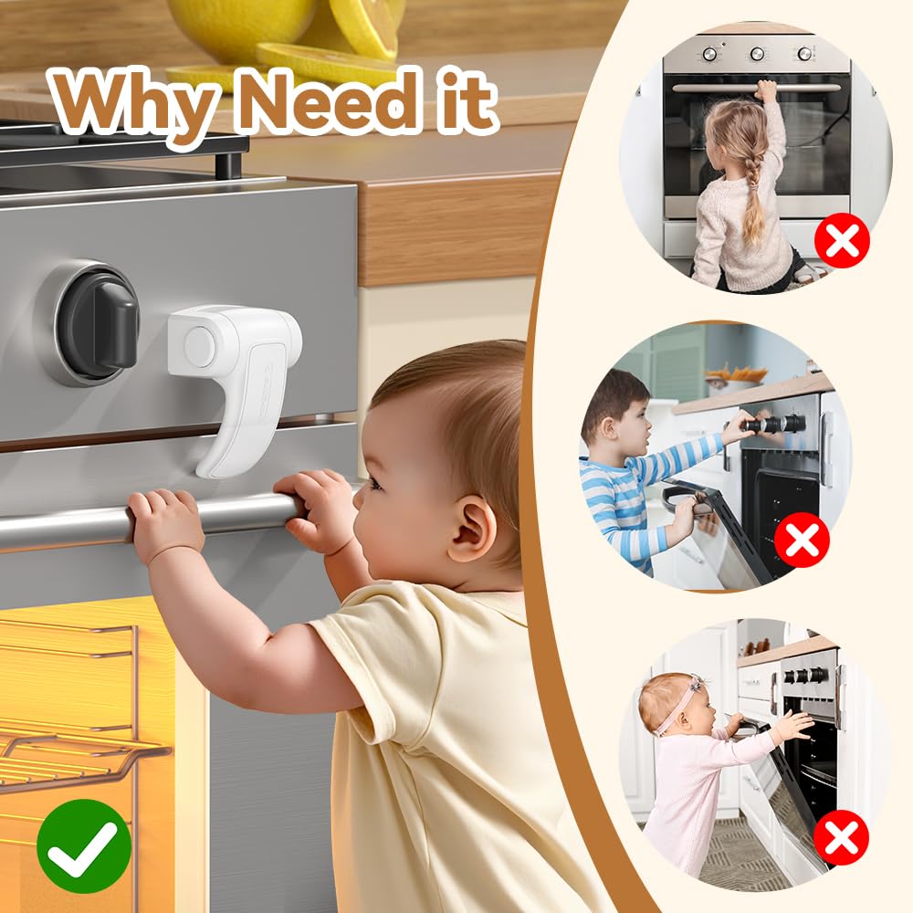 EUDEMON 1 Pack Oven Lock,Baby Proofing Oven Door Lock, Child Safety Oven Front Lock, Easy to Install & Use no Tools Need or Drill (White)