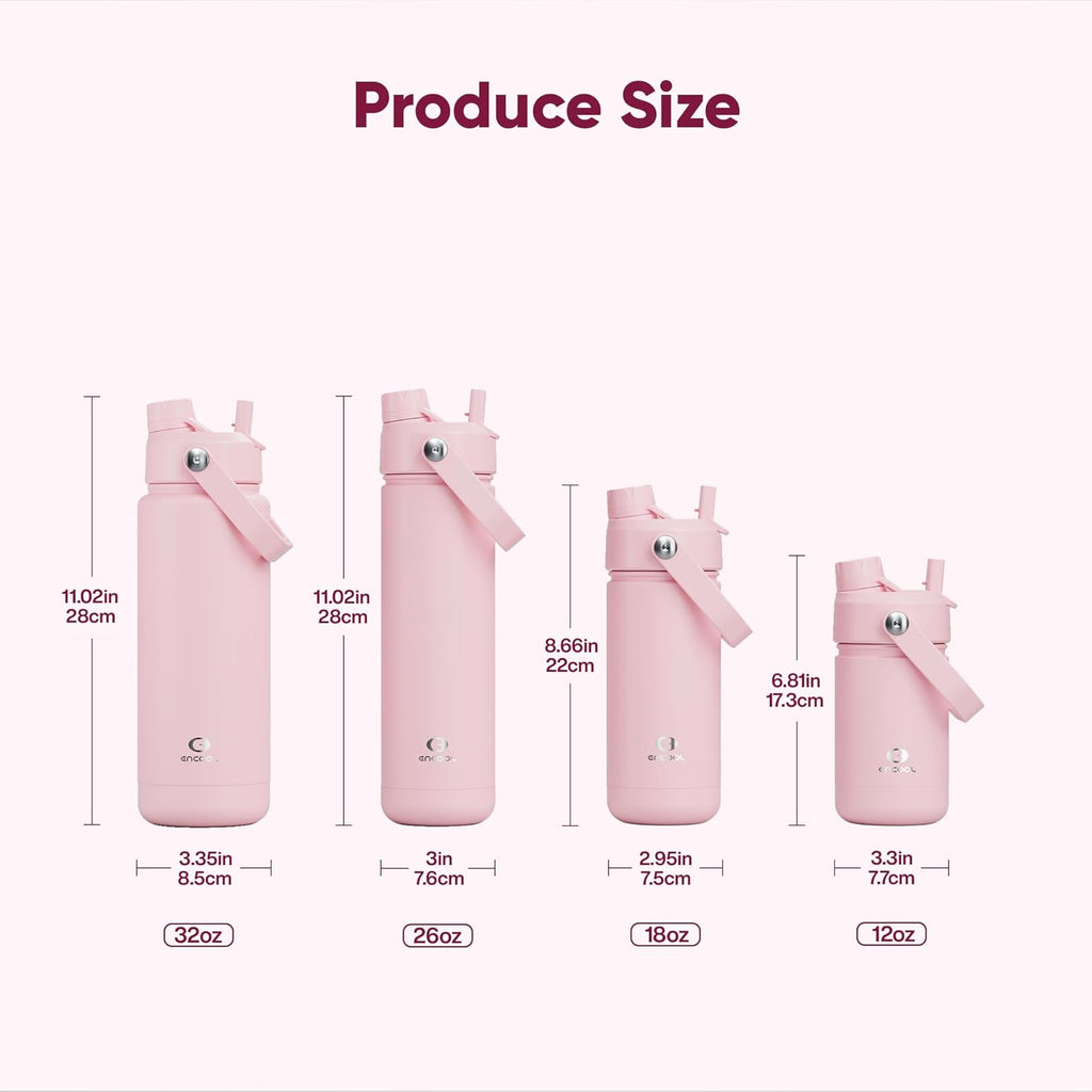 ENCOOL Insulated Water Bottle with Straw Stainless Steel Water Bottle, Leak-Proof, BPA-Free, Double Wall Vacuum Keeps Cold for 24 Hours for Sports, Travel, School (18 oz, Cotton Candy)