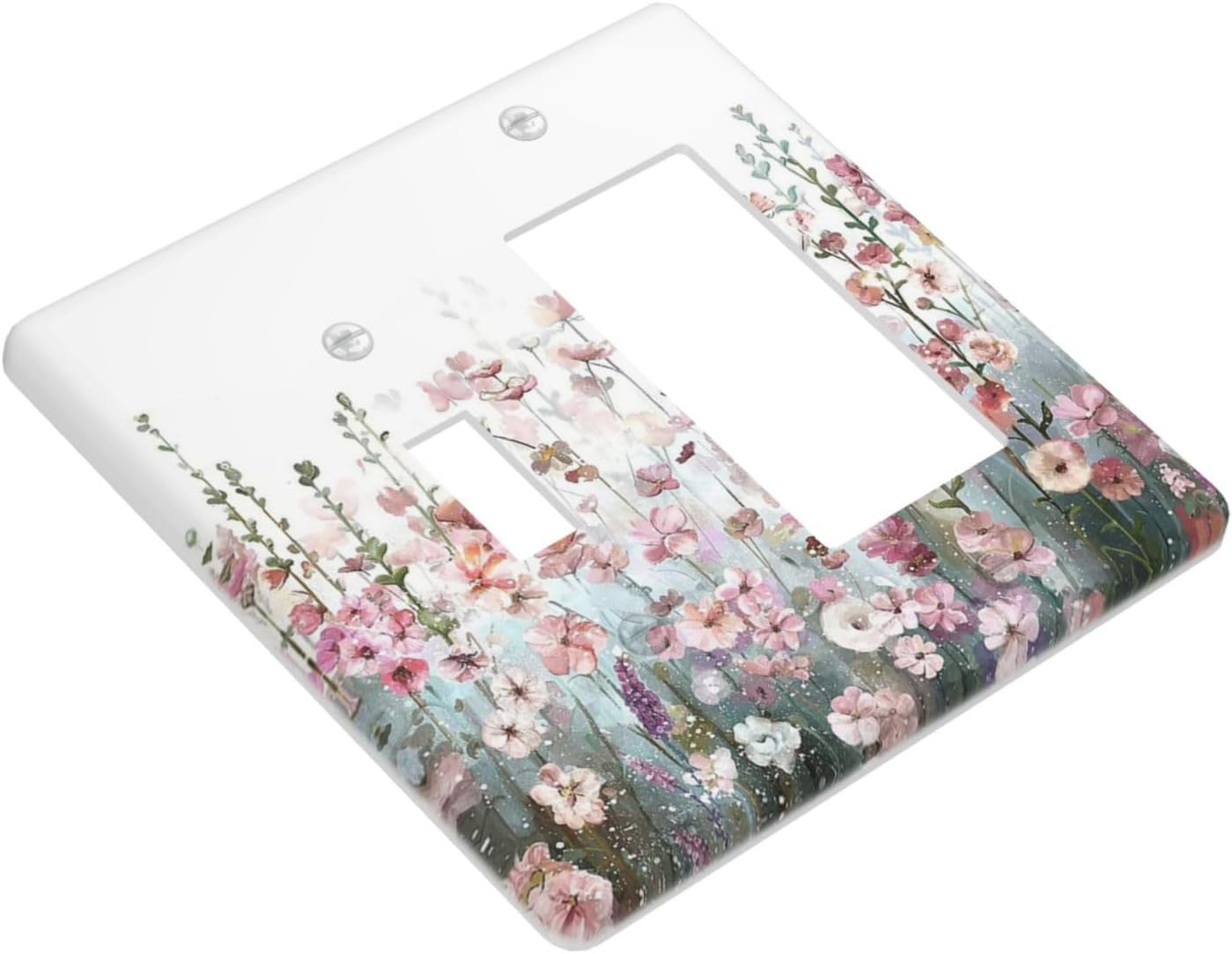 Colorful Flowers Pink Floral Watercolor Plant Outlet Covers 1 Toggle 1 Rocker Combination Decorative Wall Plate Electrical Switch Plates Light Switch Cover Plate for Bed Room Living Room Decor