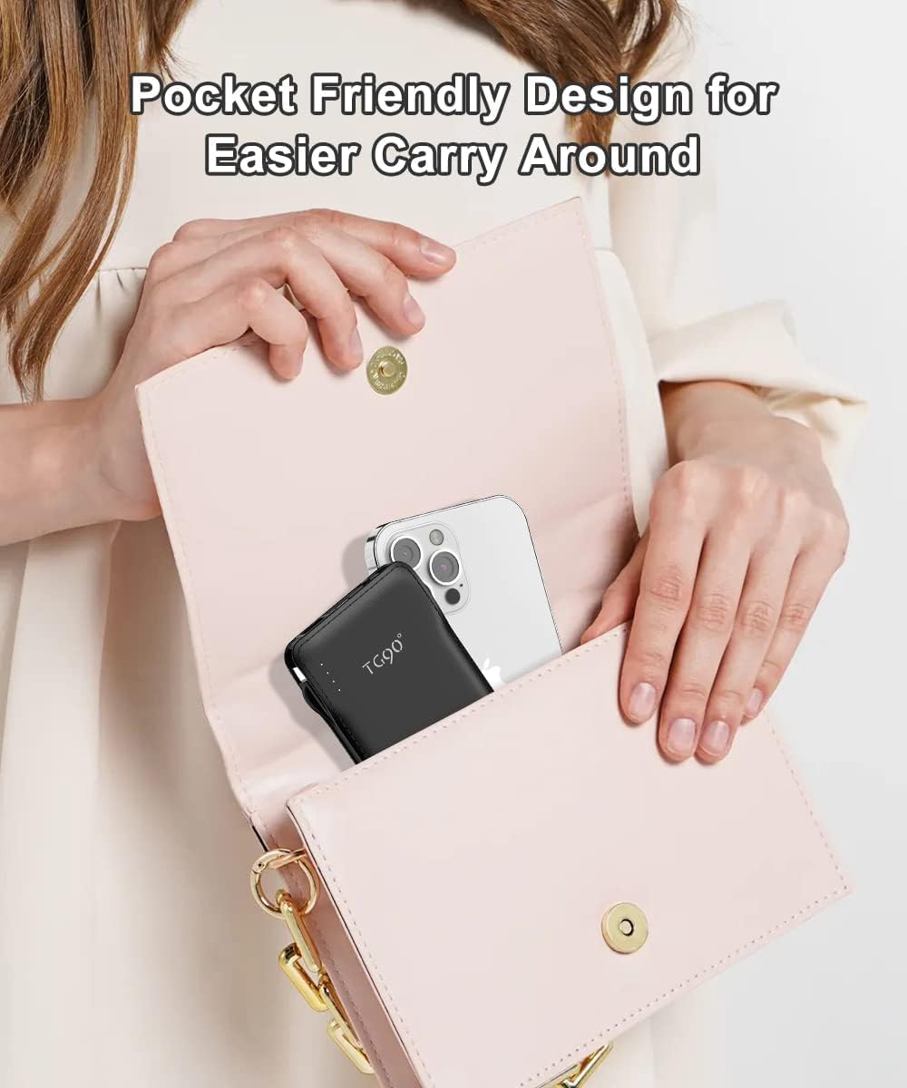 TG90° Portable Charger with Cords Only 10000mAh Power Bank with Built in Cables(No Plug) Battery Backup Cell Phone External Battery Pack Compatible with iPhone 17 16 15 14 13 12 Samsung Google iPad