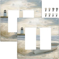 Decorative Outlet Covers Seascape Painting with Lighthouse Boats 2 Gang Wall Plate Double Rocker Light Switch Cover Double Switch Plate Cover for Bedroom Home Decor（2 Pack）