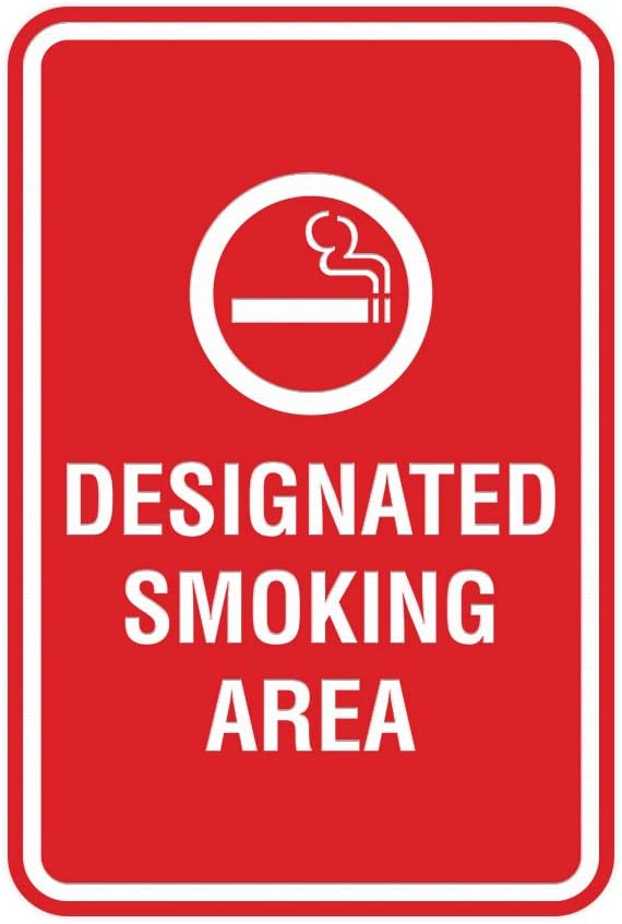 Signs ByLITA Portrait Round Designated Smoking Area Sign with Adhesive Tape, Mounts On Any Surface, Weather Resistant, Indoor/Outdoor Use (Red) - Medium 2 Pack