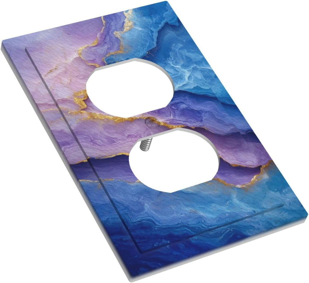 Decorative Outlet Covers Abstract Blue Purple Gold Marble Texture 1 Gang Duplex Light Switch Cover Plate Unique Wall Plate Electrical Switch Plate Covers for Bathroon Kitchen Home Decor