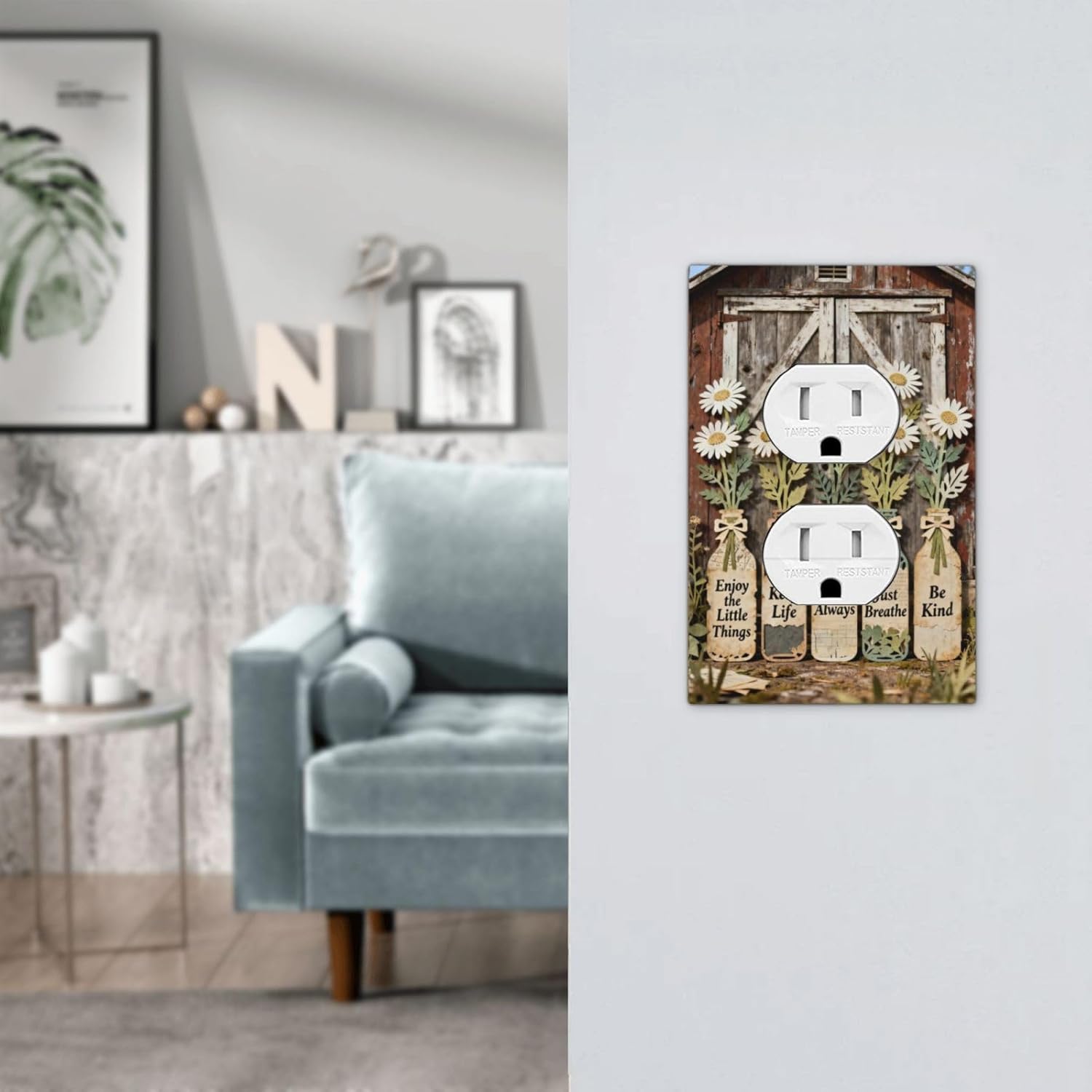Rustic Daisy Barn Door Flowers Duplex Outlet Decorative Light Switch Covers Electrical Faceplate Switch Plates for Bathroom Kitchen Home