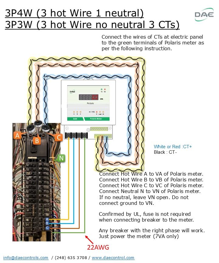 DAE P204-600 KIT, 600A, UL kWh Smart Submeter, 3 Phase, 120/208V, 3 Split CTs (Inner Dia. 1.38 in)
