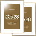 Homeforia Picture 20x28 Bronze Frame, High End Metal 20 x 28 Brass Poster Frames with Mat 14 x 22 for Photo, 20x28 Frame Matted to 14x22 Print, 28x20 Hanging Frames, Tempered Glass, Wall Kit, Set of 2