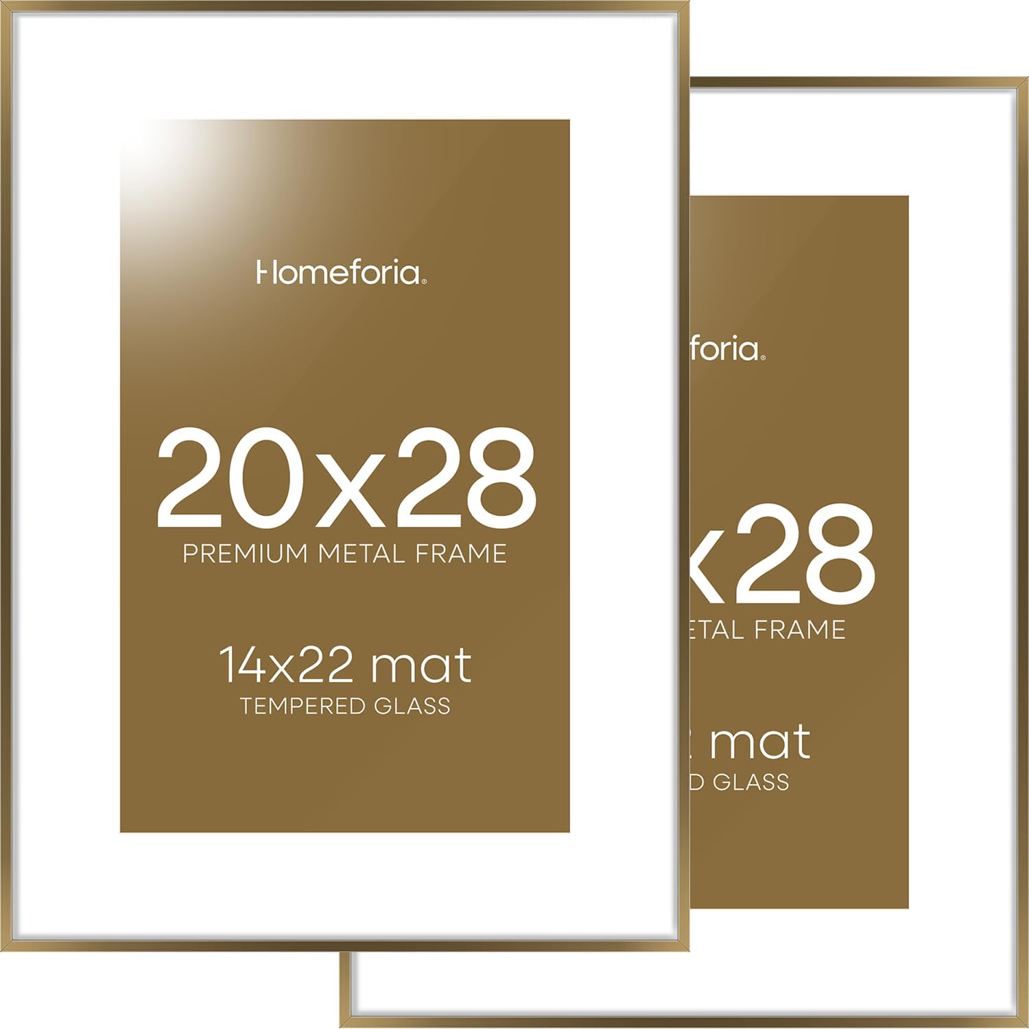 Homeforia Picture 20x28 Bronze Frame, High End Metal 20 x 28 Brass Poster Frames with Mat 14 x 22 for Photo, 20x28 Frame Matted to 14x22 Print, 28x20 Hanging Frames, Tempered Glass, Wall Kit, Set of 2