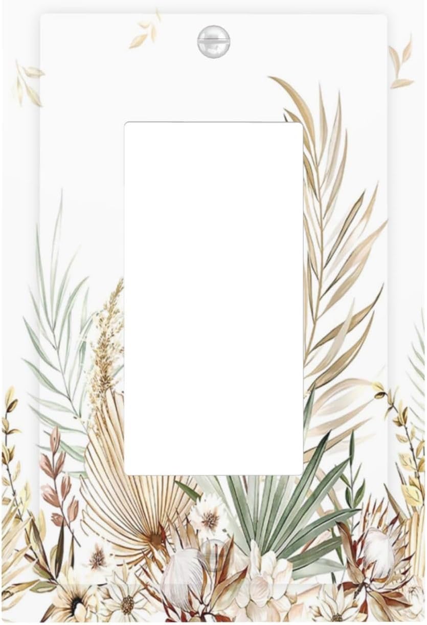 Decorative Outlet Covers Boho Leaves Watercolor Tan Leaf Floral Plant 1 Gang Single Rocker Light Switch Cover Plate Wall Plates GFCI Faceplate for Bedroom Home Decor