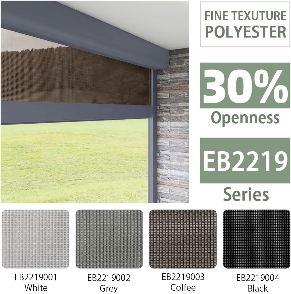 ZSHINE Hard-Wired Outdoor Snow Blocking Weatherproof Motorized Patio Roller Shades Remote Control for Porch Balcony Customized Size (30% Openness Coffee)