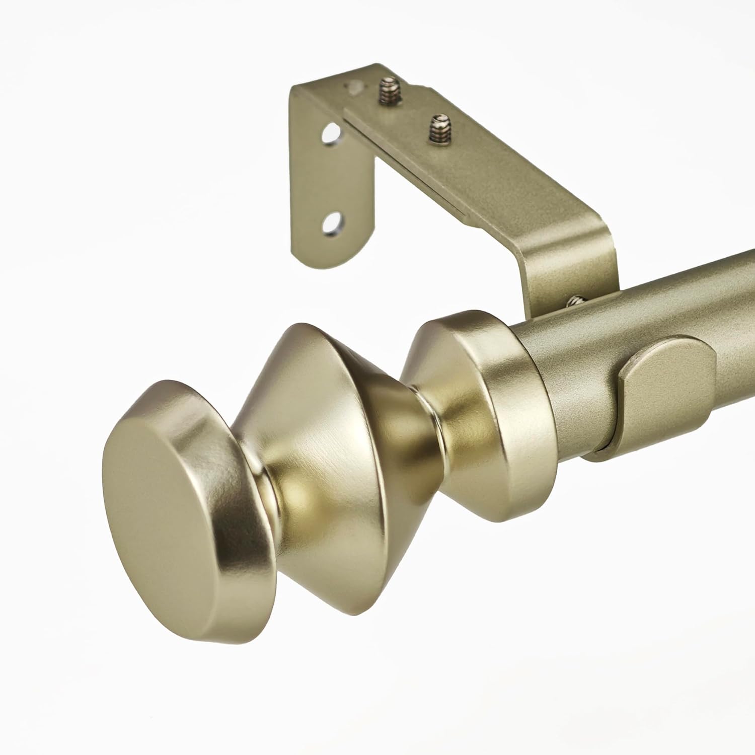 1-1/8 Inch Diameter Champagne Gold Curtain Rods with Modern Geometric Finials, 72-144'' Telescoping Single Curtain Rods for window width 68-140 inch, 1 pack