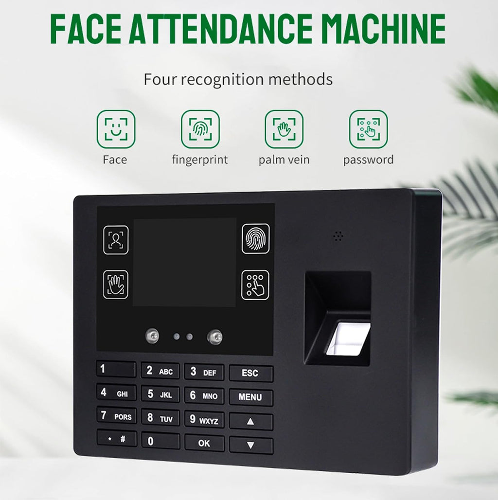 Employee Time Clocks for Small Business, Versatile 4 in 1 Time Machine (Face + Fingerprint + Palm Print + PIN), Clock in & Out Attendance Machine Punch Clock
