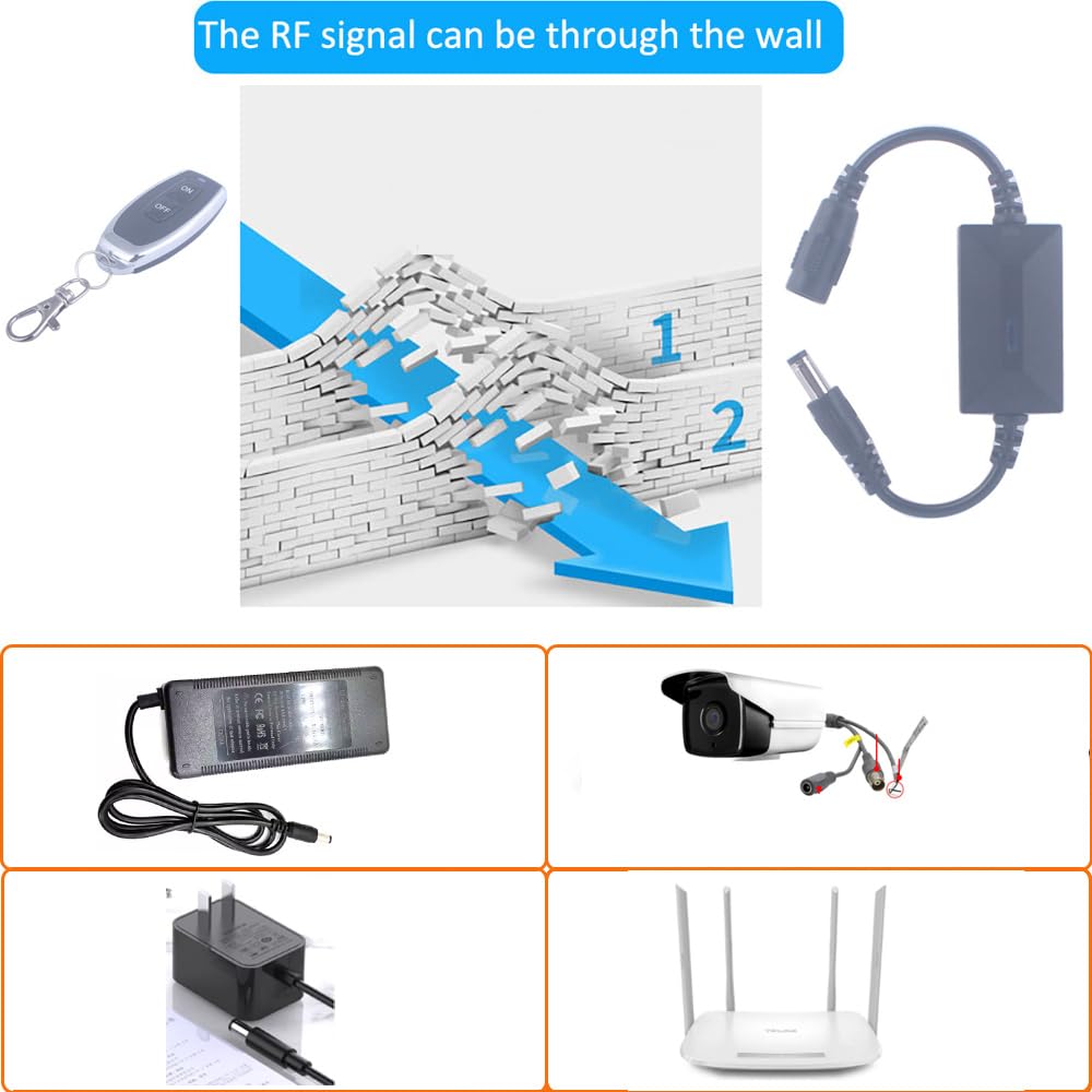 DC 3.6V-24V 5V Wireless Remote Control Switch 5.5mm x 2.5mm Plug Male Female 2 Transmitter 1 Receiver 12V Remote Switch for LED Light, Strip Fan Camera (DC 5.5*2.1mm 3.6V-24V/ 2* Controller)
