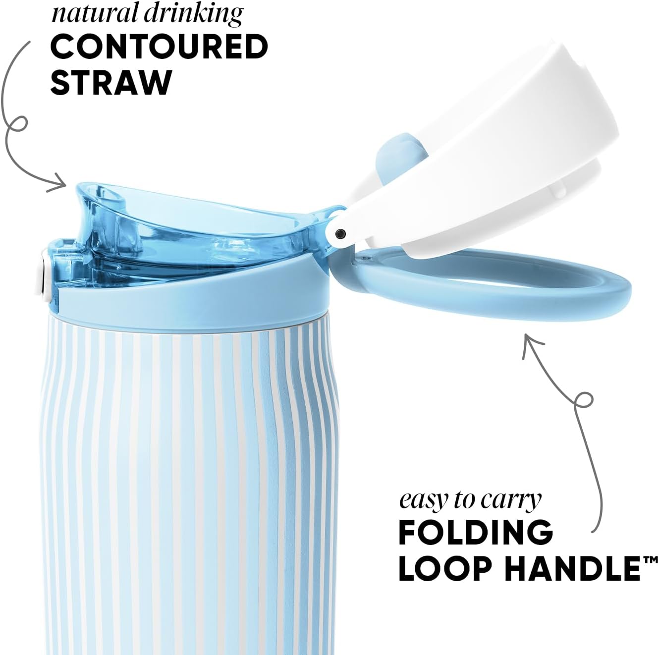 Simple Modern Mesa Loop Water Bottle with Covered Straw and Handle | 24oz Cup Holder Friendly Insulated Stainless Steel Bottles for Travel, Sports and School | Seaside Stripes
