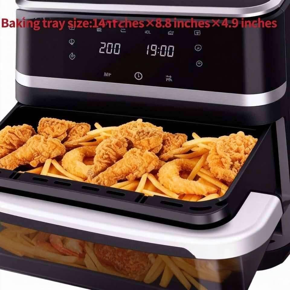 6-in-1 Stainless Steel Smart Air Fryer 11-Quart Extra-Large Capacity 360° Hot Air Circulation Rack Rapid Airflow Ideal for home frying, baking, roasting, and other diverse cooking needs.