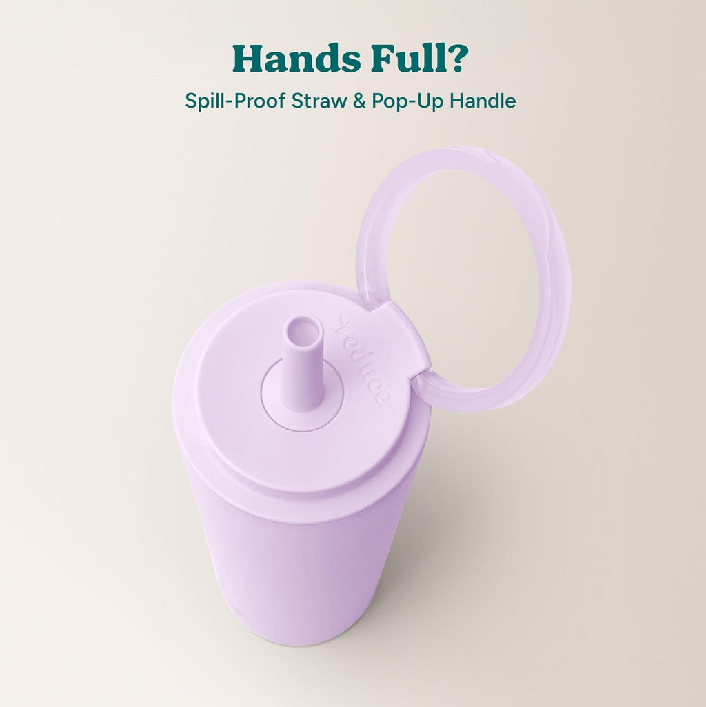 REDUCE Halo 24 oz Stainless Steel Vacuum Insulated Tumbler - Spill Proof Travel Mug with Flip Handle Lid - Keeps Drinks Cold for 32 Hrs - Dishwasher Safe - Cupholder Friendly - Lilac Bud