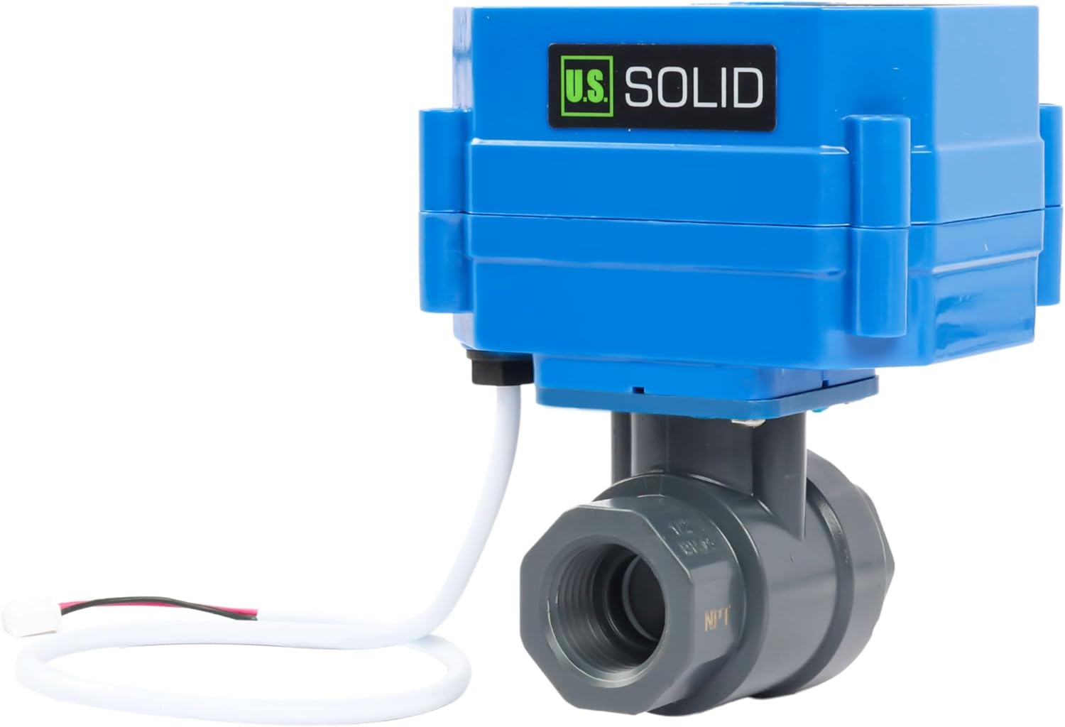 U.S. Solid 1/2" UPVC Motorized Ball Valve - Plastic Electrical Ball Valve with Standard Port, 2 Wire Auto Return,110V AC, Normally Closed