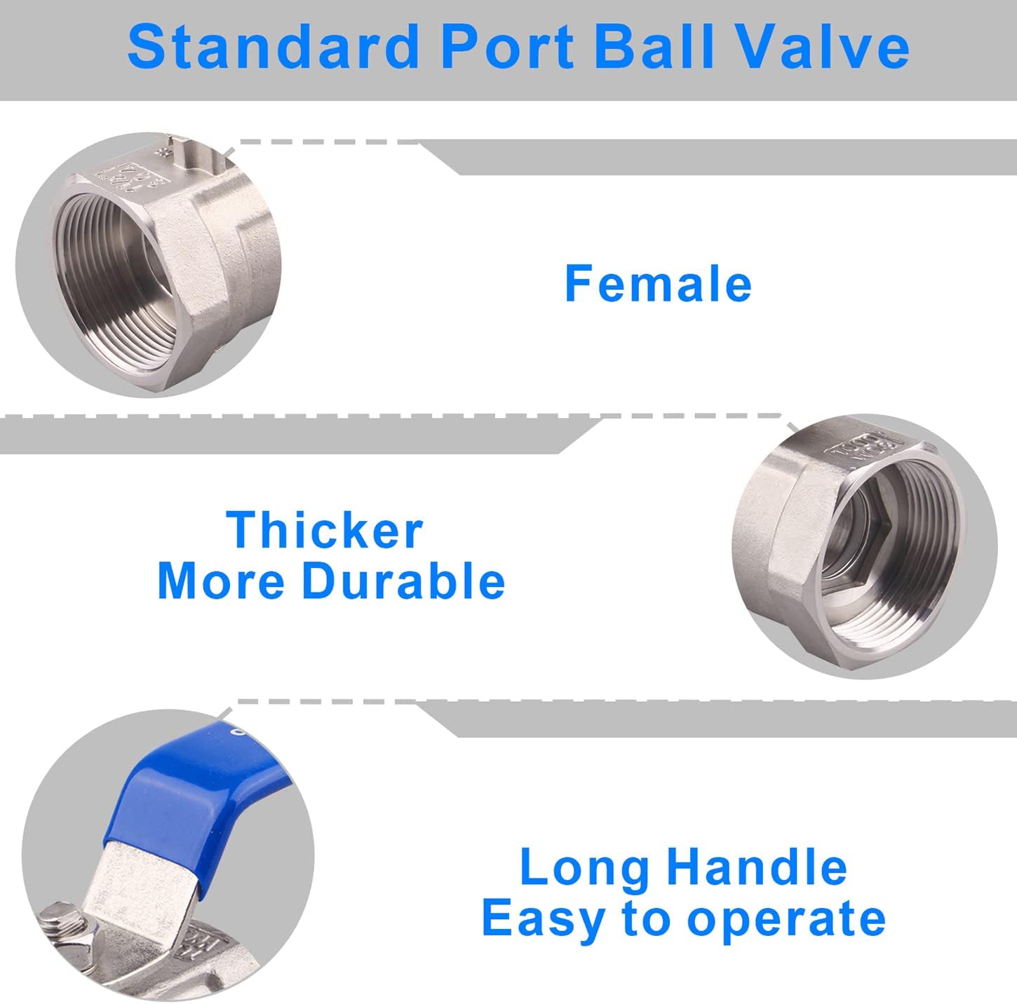 DERNORD Stainless Steel Ball Valve 1PC Type 1.5 Inch NPT Standard Port for Water, Oil, and Gas (Pack of 2)