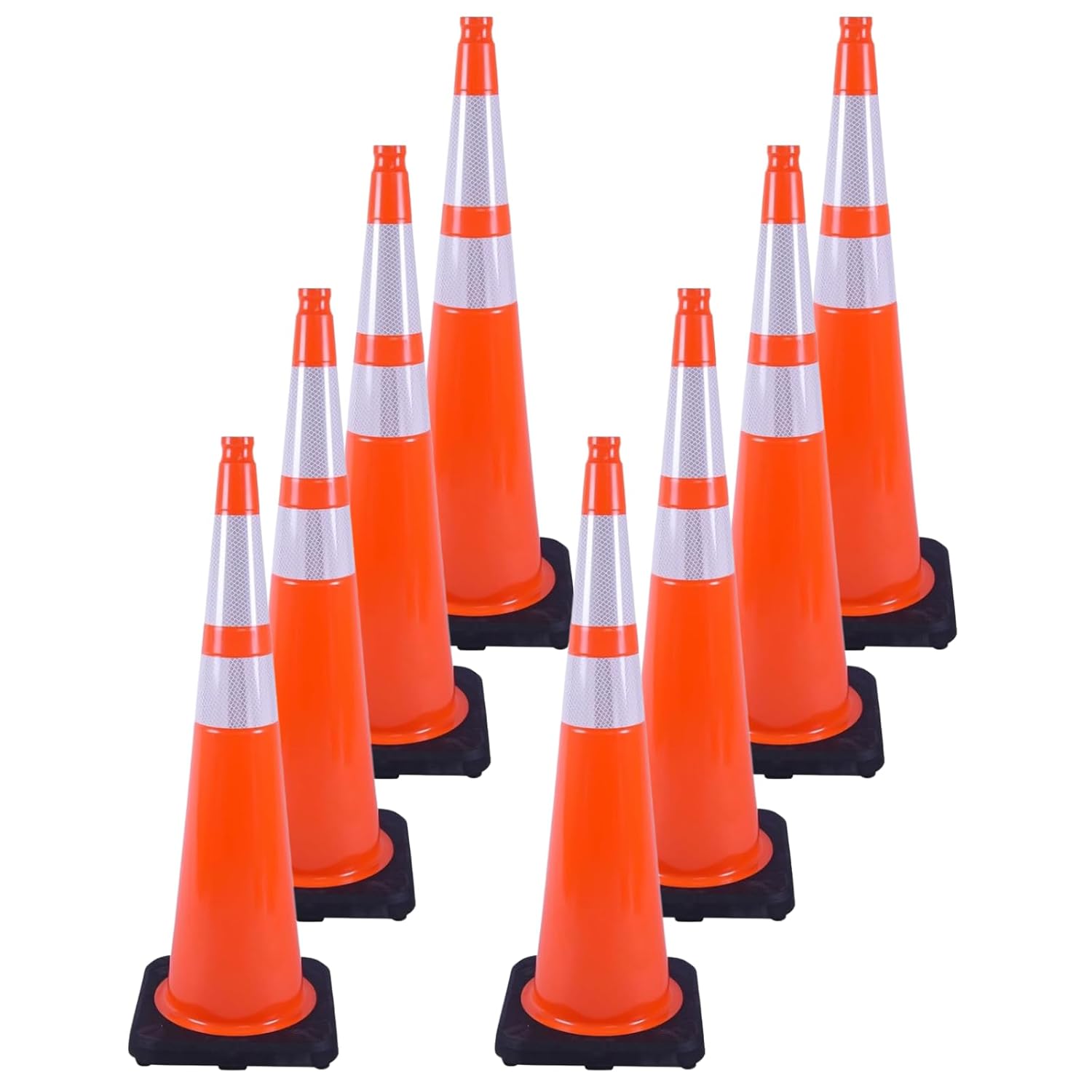 8 Pack 36 Inch Orange Reflective Traffic Cones, Large Black Base Safety Cones for Highway Construction, Crowd Control and Night Visibility (8, Orange, 36 Inch)