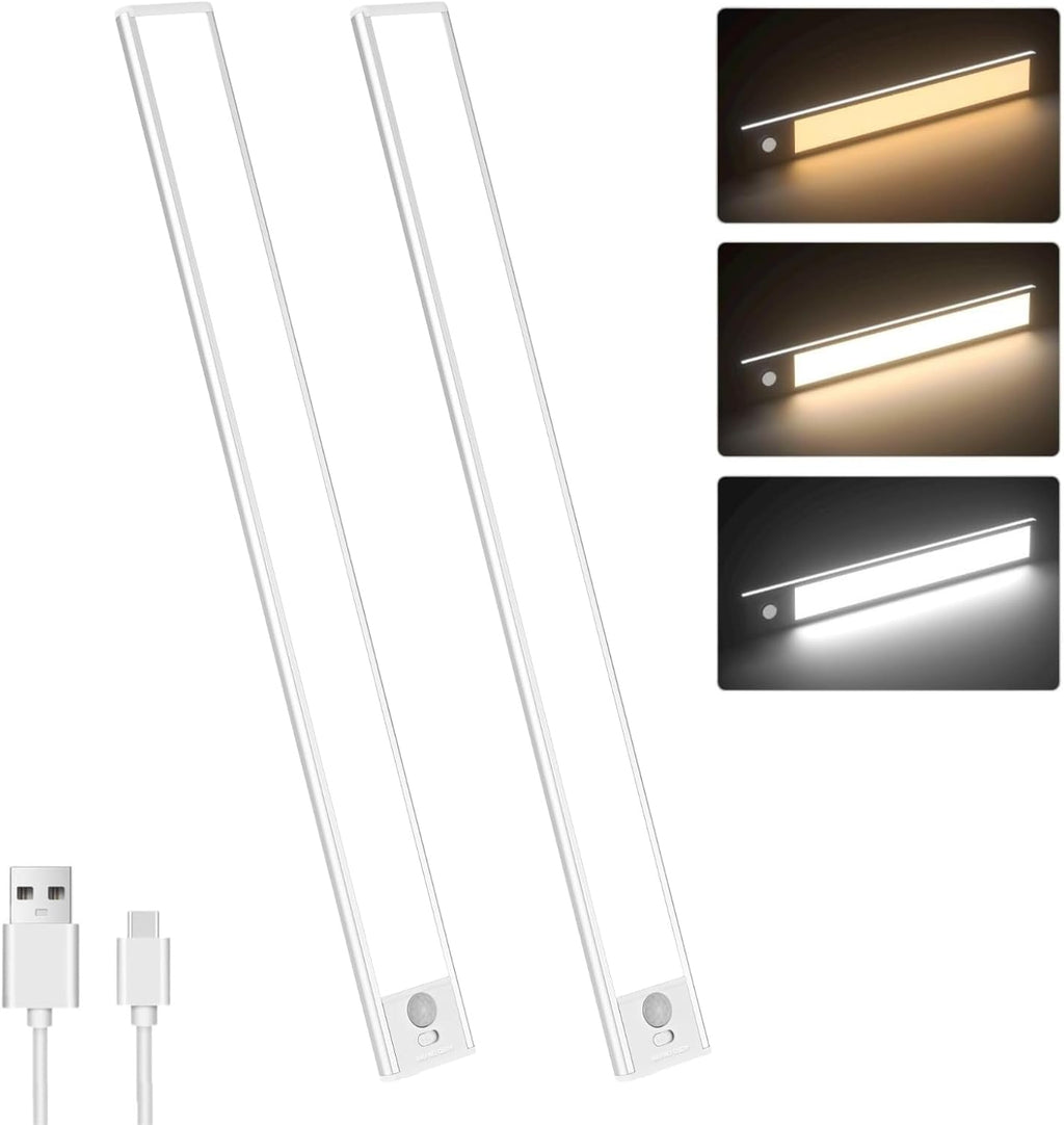 Motion Sensor Under Cabinet Lighting-Magnetic Rechargeable Closet Lights for Kitchen,Stairs,Wardrobe | 3-Color Dimmable LED Under Counter Lighting | Pro Battery Upgrade (2, 12 inch)