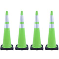 4 Pack 36 Inch Green PVC Traffic Cones Black Base Stable Large Size, Highway Traffic Outdoor Construction Safety Warning Cones (4, Green, 36 Inch)