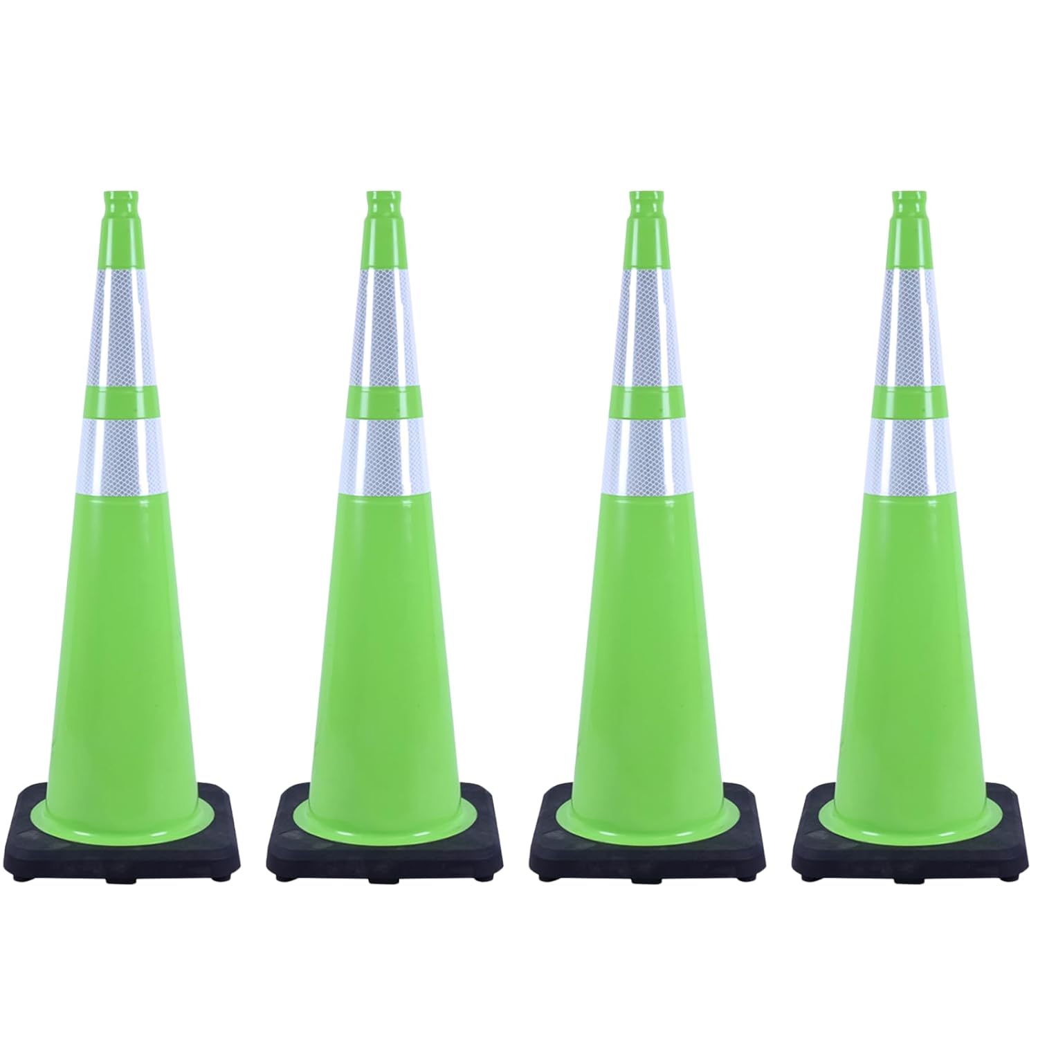 4 Pack 36 Inch Green PVC Traffic Cones Black Base Stable Large Size, Highway Traffic Outdoor Construction Safety Warning Cones (4, Green, 36 Inch)
