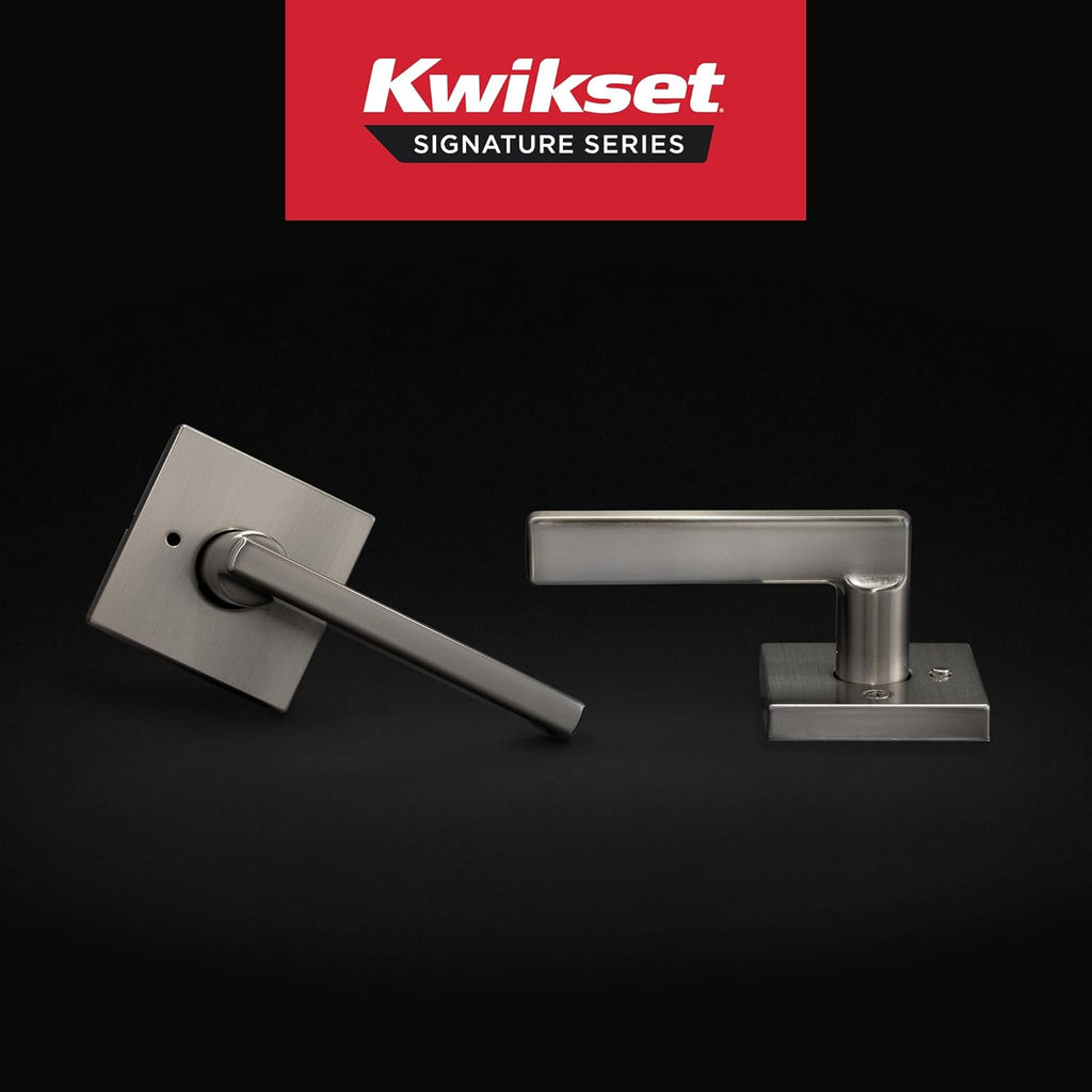 Kwikset Halifax Interior Privacy Door Handle with Lock, Door Lever For Bathroom and Bedroom, Satin Nickel Reversible Keyless Push Button Lock Door Lever, with Microban Protection