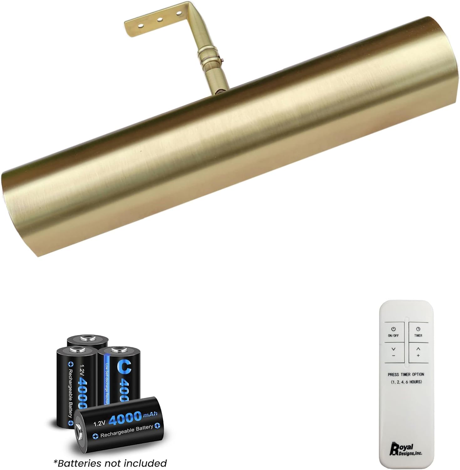Royal Designs, Inc. Cordless Remote Control LED Picture Light, Dimmable with Timer Function, Brushed Satin Brass, 10.75 Inches