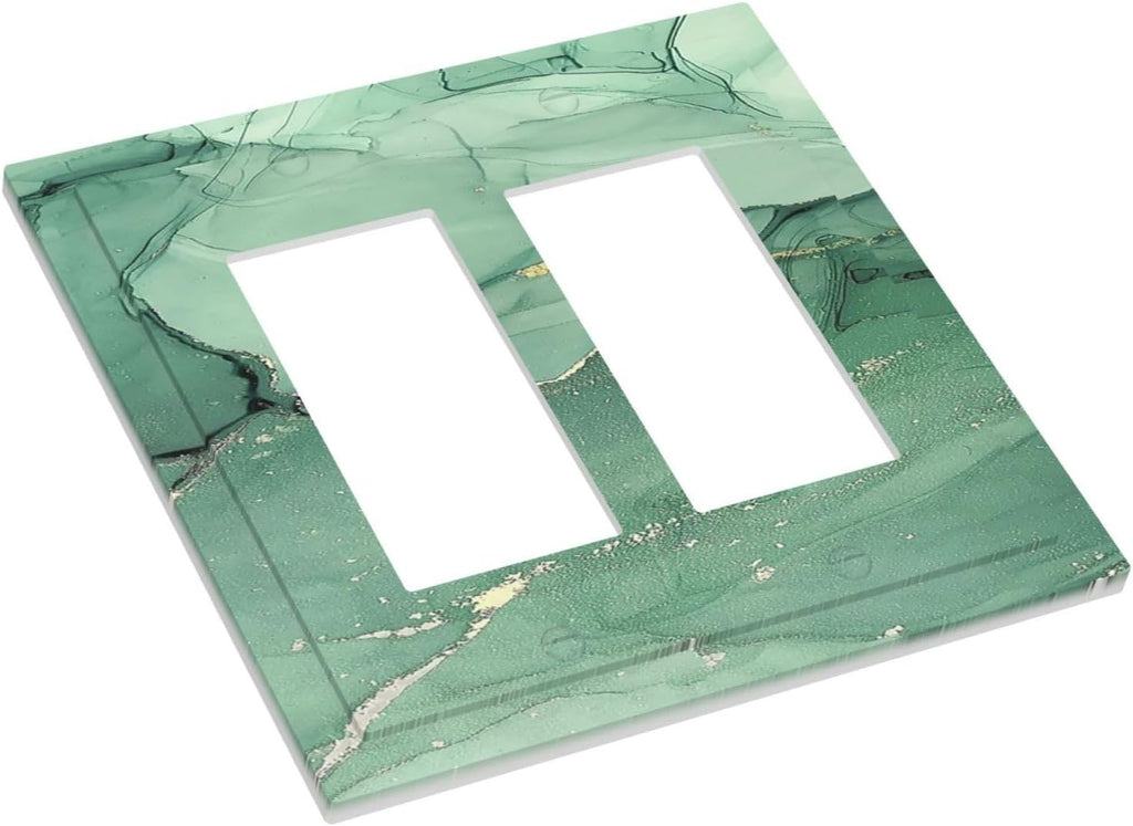 Decorative Outlet Covers Simple Green Marble 2 Gang Double GFCI Rocker Electrical Wall Panels Light Switch Cover Plate for living Room Office Decor
