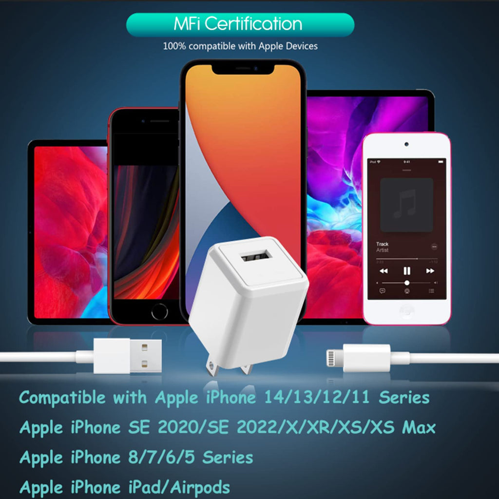 3Pack 10FT Long iPhone Charger,[Apple MFi Certified] Cube Phone Charging Transfer Cord 10Foot Lightning Cable USB Plug Wall Charger Block Travel Adapter for iPhone 14/13/12/11/SE 2022/8/7/XS/XR/X/iPad