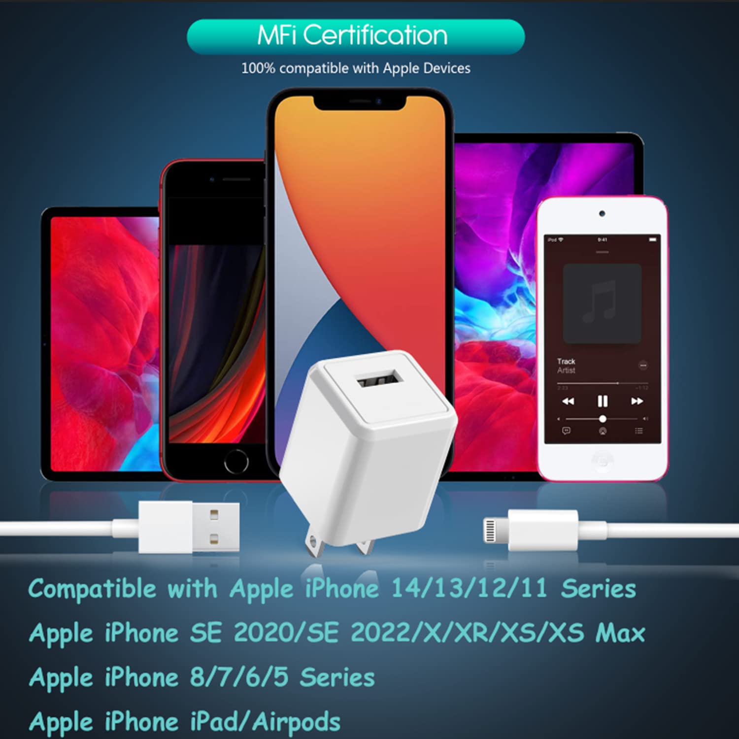 3Pack 10FT Long iPhone Charger,[Apple MFi Certified] Cube Phone Charging Transfer Cord 10Foot Lightning Cable USB Plug Wall Charger Block Travel Adapter for iPhone 14/13/12/11/SE 2022/8/7/XS/XR/X/iPad
