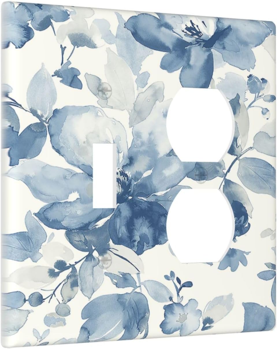Wallplates Blue Watercolor Floral 1 Toggle 1 Duplex Switch Plate Electrical GFCI Faceplate Decorative Light Switch Covers for Bedroom Bathroom Decor