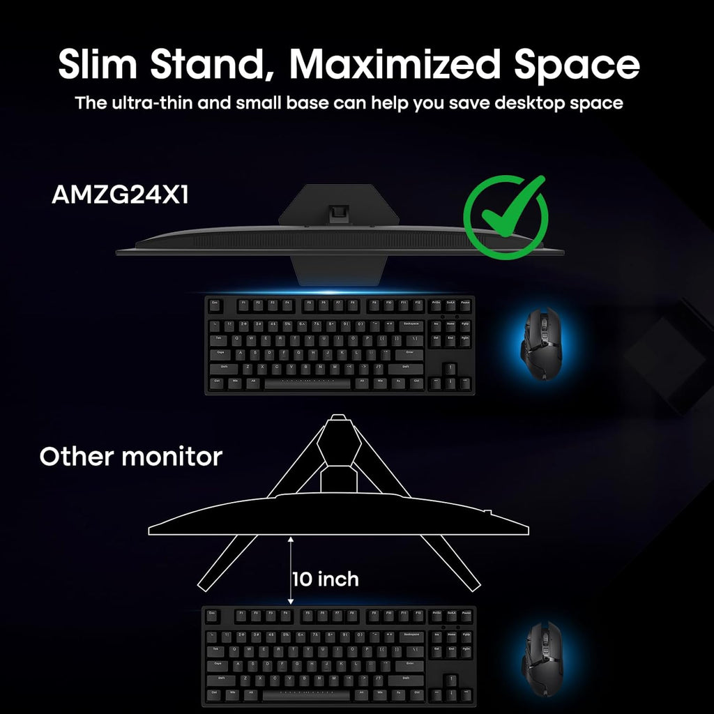 Amzfast 24 Inch Gaming Monitor 180Hz 200Hz FHD 1080p Computer Monitor, 1ms Adaptive Sync, 3000:1, 129% sRGB HDR Display, Eye Care VESA 75x75 Metal Stand HDMI 2.0 | DP 1.4, AMZG24X1