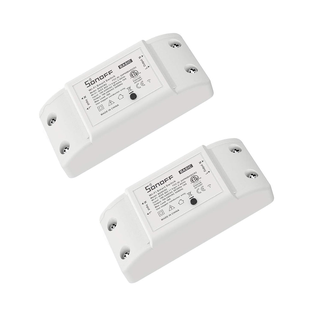 SONOFF Basic R2 10A Smart WiFi Wireless Light Switch, DIY Module for Smart Home Automation Solution,Works with Amazon Alexa & Google Home,IFTTT,2 Pack
