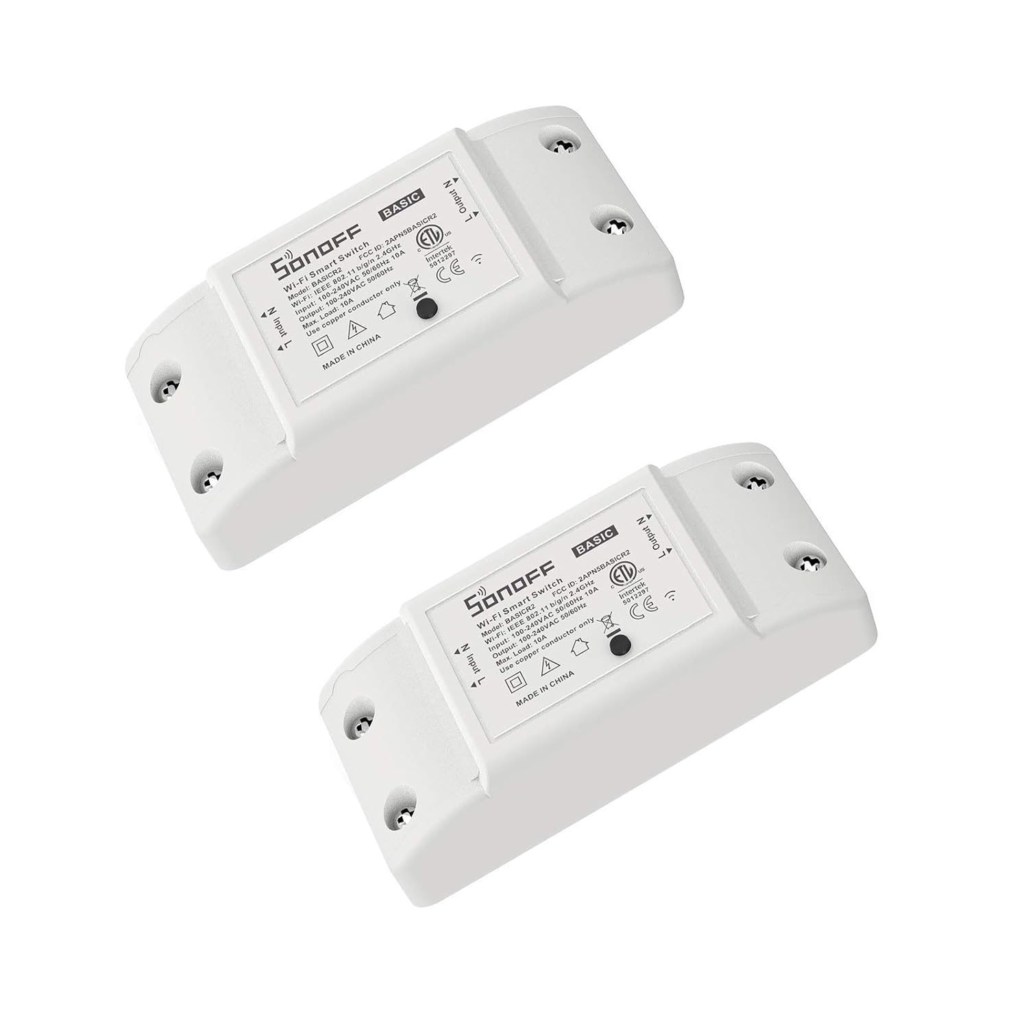 SONOFF Basic R2 10A Smart WiFi Wireless Light Switch, DIY Module for Smart Home Automation Solution,Works with Amazon Alexa & Google Home,IFTTT,2 Pack